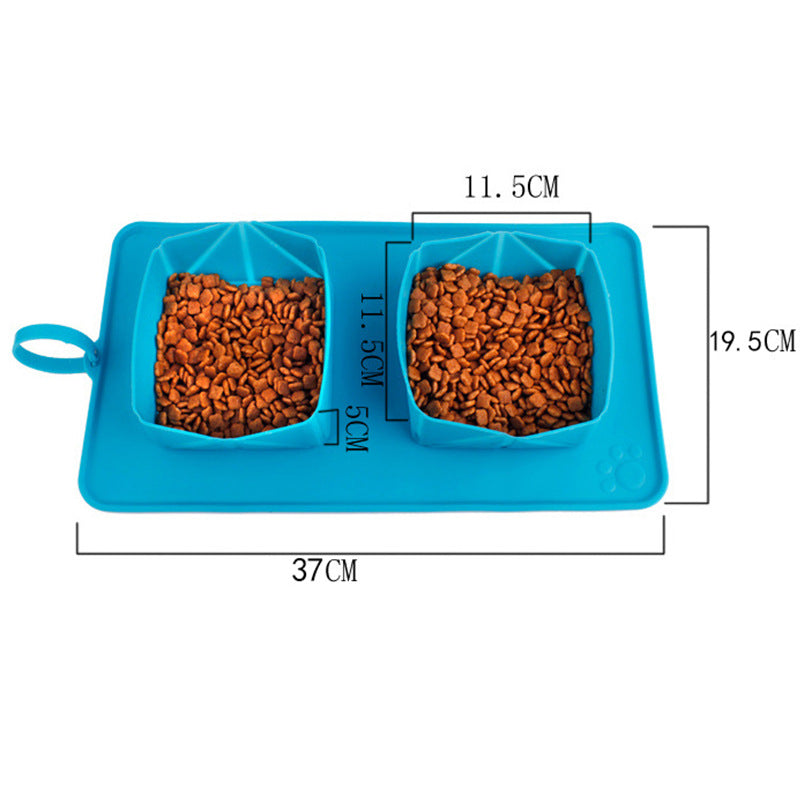 HKM-232147 Collapsible Velvet Bag with Double Bowls for Dogs