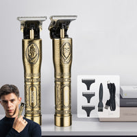 HKM-265811 Vintage Engraving Electric Hair Clipper - 1000mAh Rechargeable, 3-Hour Runtime, Includes Limit Combs & Cleaning Brush