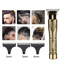 HKM-265811 Vintage Engraving Electric Hair Clipper - 1000mAh Rechargeable, 3-Hour Runtime, Includes Limit Combs & Cleaning Brush