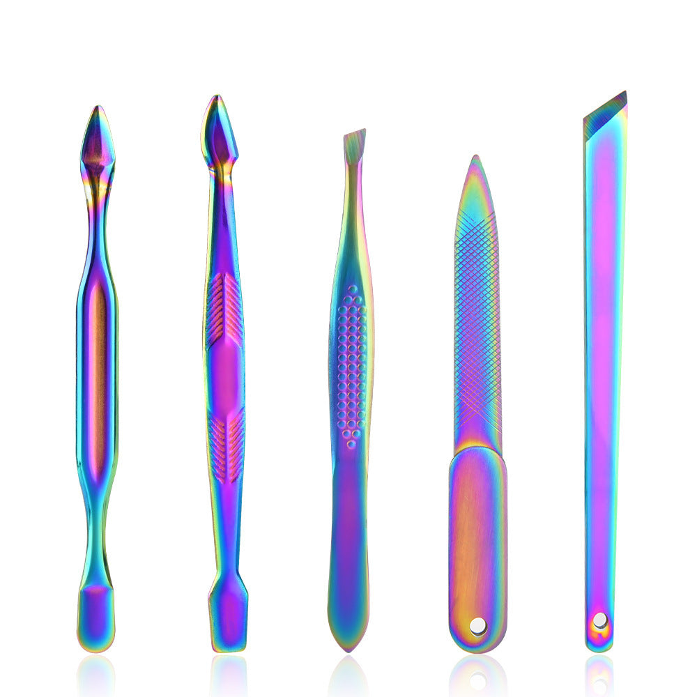 HKM-050003 15-Piece Stainless Steel Manicure Tool Set in Vibrant Colors for Adults