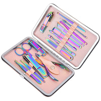 HKM-050003 15-Piece Stainless Steel Manicure Tool Set in Vibrant Colors for Adults