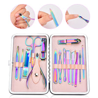 HKM-050003 15-Piece Stainless Steel Manicure Tool Set in Vibrant Colors for Adults