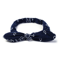 HKM-446931 Korean Style Bunny Ears Knotted Elastic Headband for Women - Floral Design