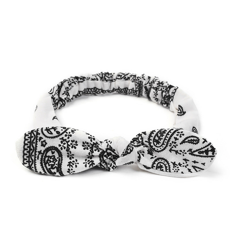 HKM-446931 Korean Style Bunny Ears Knotted Elastic Headband for Women - Floral Design