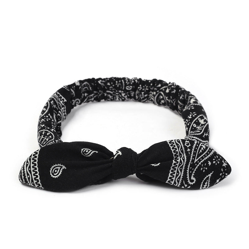 HKM-446931 Korean Style Bunny Ears Knotted Elastic Headband for Women - Floral Design