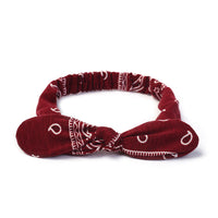 HKM-446931 Korean Style Bunny Ears Knotted Elastic Headband for Women - Floral Design
