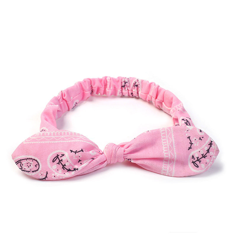HKM-446931 Korean Style Bunny Ears Knotted Elastic Headband for Women - Floral Design