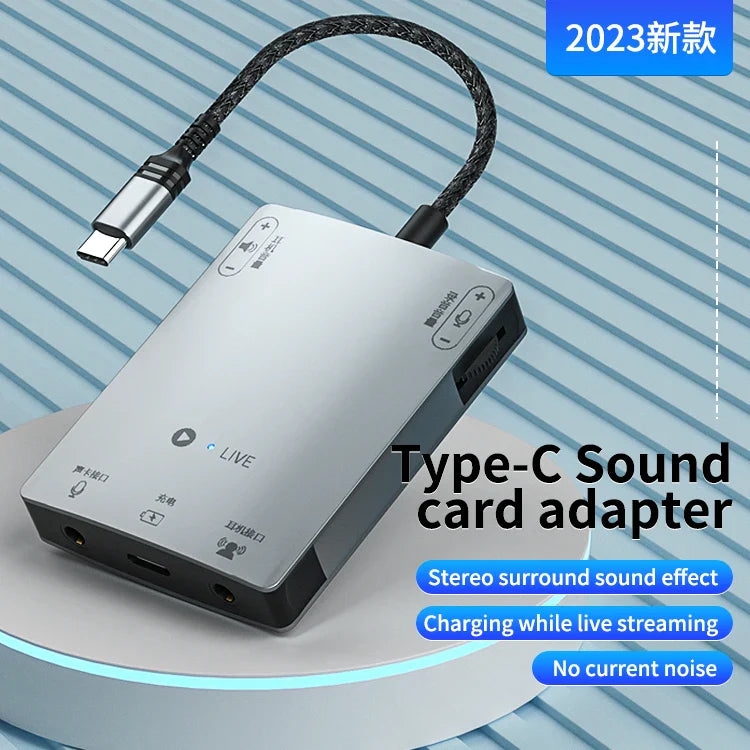 KTX-265299 3-in-1 Stereo Live Sound Card Converter for iPhone 15 - 3.5mm Audio Adapter with Charging and Headphone Mic Support