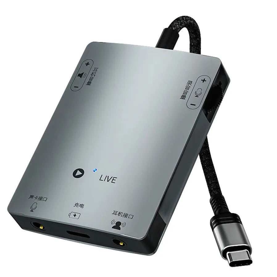 KTX-265299 3-in-1 Stereo Live Sound Card Converter for iPhone 15 - 3.5mm Audio Adapter with Charging and Headphone Mic Support