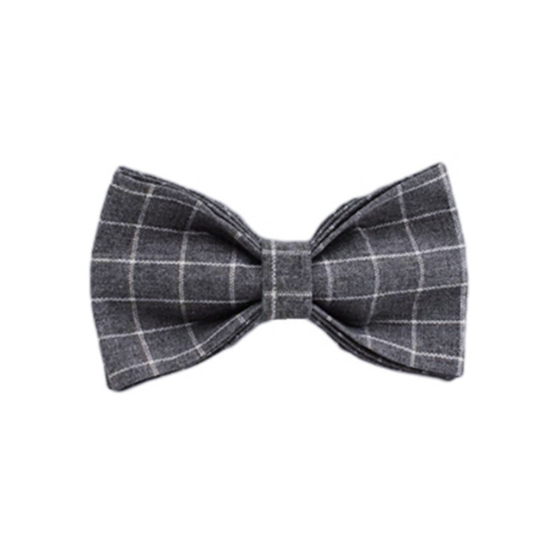 HKM-735059 Gray Plaid Flannel Pet Five-Piece Set with Collar, Leash, Bow, Vest, and Poop Bag