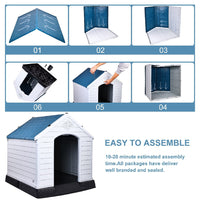 HKM-727763 Durable Insulated Plastic Dog House with Elevated Floor and Ventilation for Small to Large Dogs - 29 Inch, Blue