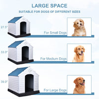 HKM-727763 Durable Insulated Plastic Dog House with Elevated Floor and Ventilation for Small to Large Dogs - 29 Inch, Blue