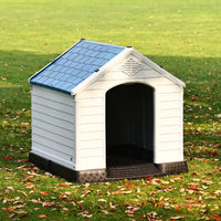 HKM-727763 Durable Insulated Plastic Dog House with Elevated Floor and Ventilation for Small to Large Dogs - 29 Inch, Blue