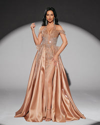 HKM-010707 Elegant Golden Evening Dress for Women - Style EZ25218