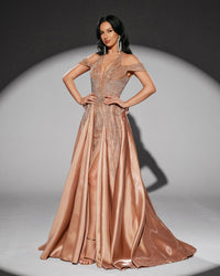 HKM-010707 Elegant Golden Evening Dress for Women - Style EZ25218