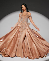 HKM-010707 Elegant Golden Evening Dress for Women - Style EZ25218