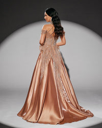 HKM-010707 Elegant Golden Evening Dress for Women - Style EZ25218
