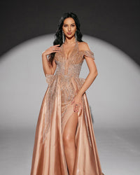 HKM-010707 Elegant Golden Evening Dress for Women - Style EZ25218