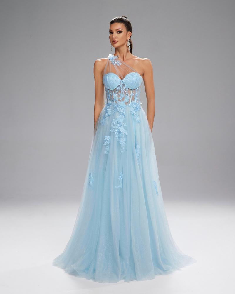 HKM-446739 Elegant Blue Evening Dress for Women, Stylish and Sophisticated Design