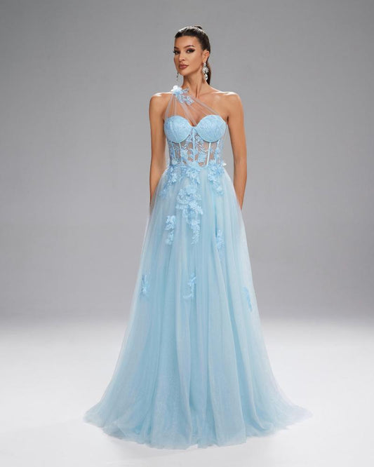 HKM-446739 Elegant Blue Evening Dress for Women, Stylish and Sophisticated Design