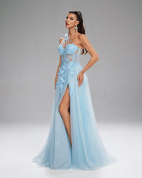 HKM-446739 Elegant Blue Evening Dress for Women, Stylish and Sophisticated Design