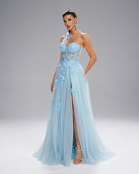 HKM-446739 Elegant Blue Evening Dress for Women, Stylish and Sophisticated Design