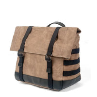 HKM-548819 Leather and Waxed Cotton Canvas Motorcycle Saddle Bags - Vintage Style Throw Over Panniers