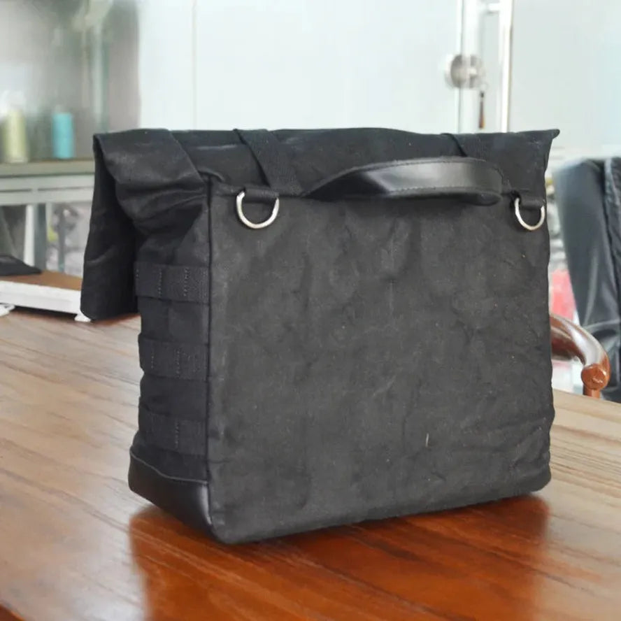 KTX-548819 Leather and Waxed Cotton Canvas Motorcycle Saddle Bags - Vintage Style Throw Over Panniers