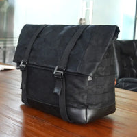 HKM-548819 Leather and Waxed Cotton Canvas Motorcycle Saddle Bags - Vintage Style Throw Over Panniers