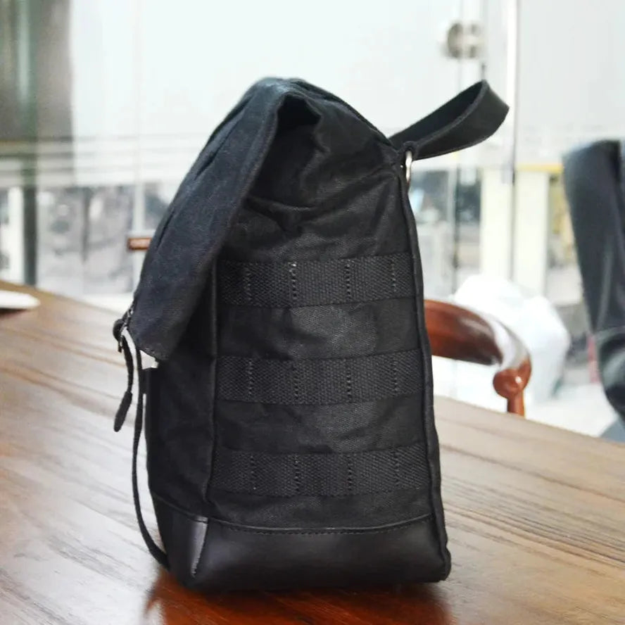 KTX-548819 Leather and Waxed Cotton Canvas Motorcycle Saddle Bags - Vintage Style Throw Over Panniers