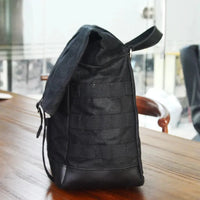 HKM-548819 Leather and Waxed Cotton Canvas Motorcycle Saddle Bags - Vintage Style Throw Over Panniers