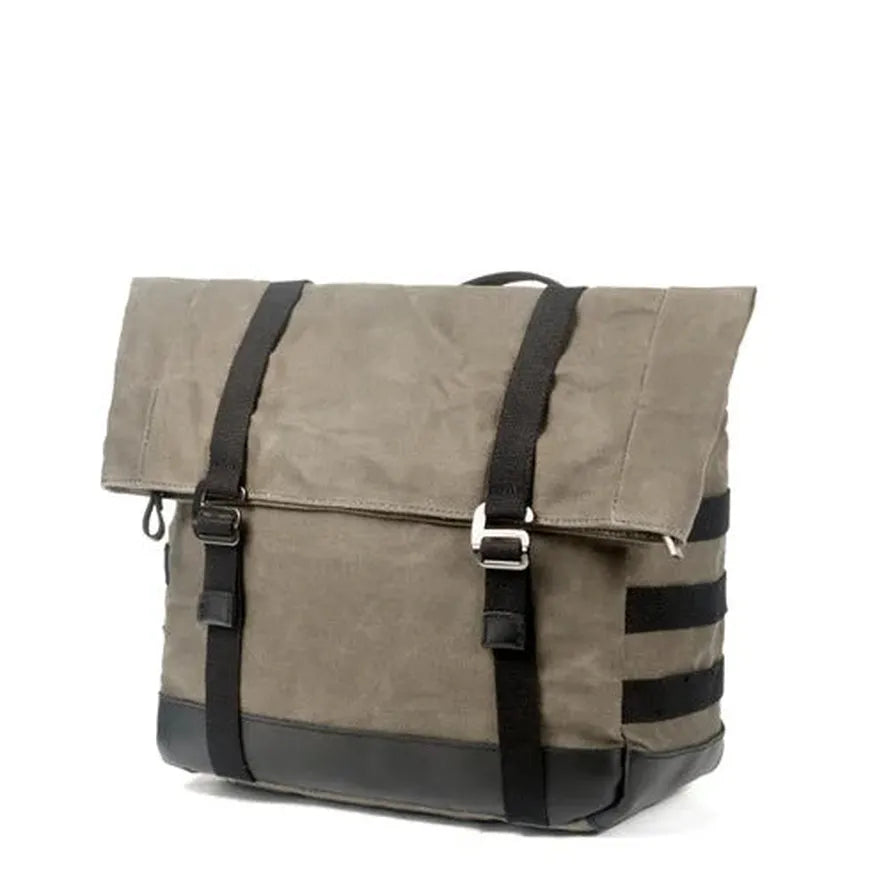 KTX-548819 Leather and Waxed Cotton Canvas Motorcycle Saddle Bags - Vintage Style Throw Over Panniers