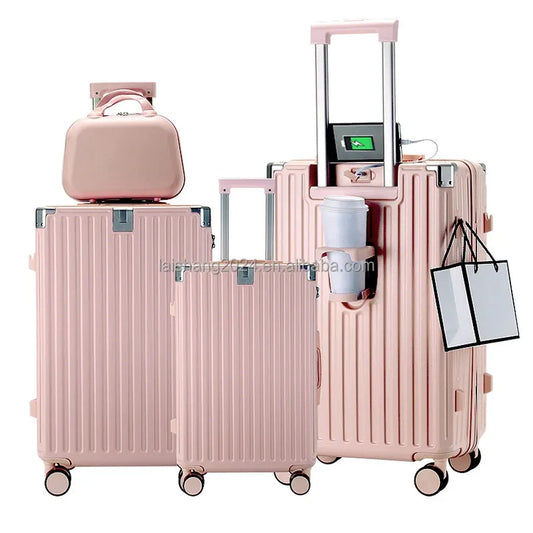 KTX-031955 Durable 4-Wheel Soft Shell Luggage Travel Set Trolley Suitcase with Wheels