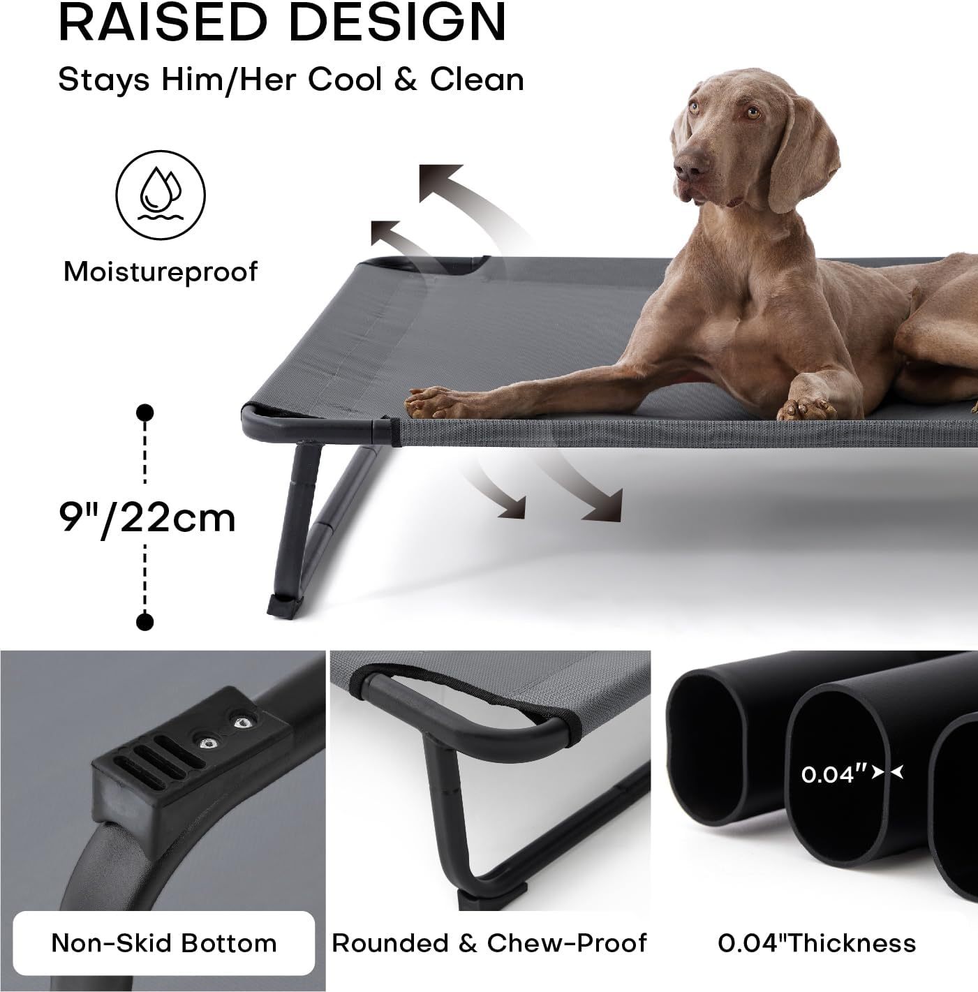 HKM-152595 Elevated Large Dog Outdoor Bed with Adjustable Buckle Legs, Washable Mesh Cover, Non-Slip Feet, Durable, Indoor & Outdoor Use