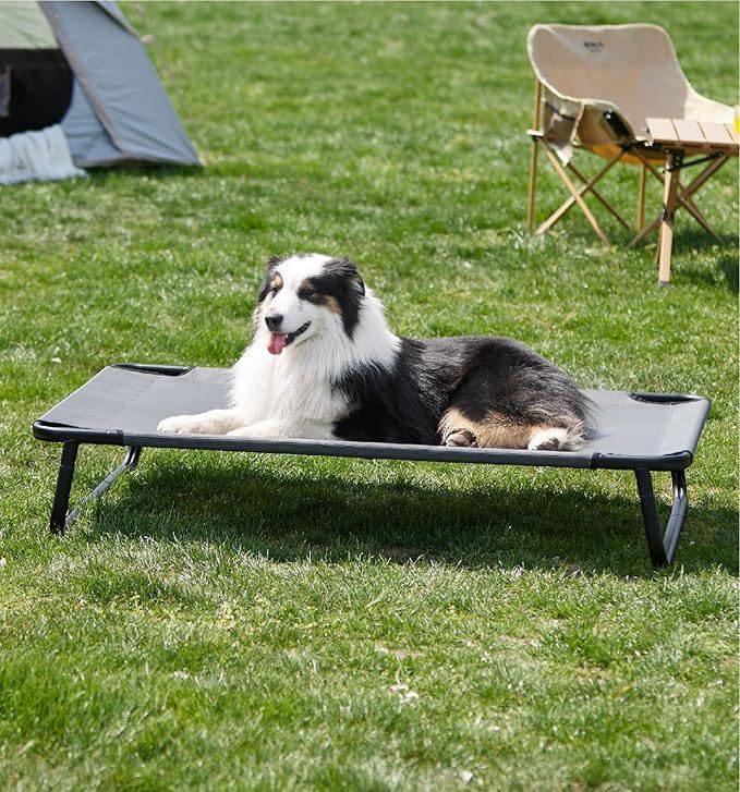 HKM-152595 Elevated Large Dog Outdoor Bed with Adjustable Buckle Legs, Washable Mesh Cover, Non-Slip Feet, Durable, Indoor & Outdoor Use