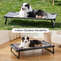 HKM-152595 Elevated Large Dog Outdoor Bed with Adjustable Buckle Legs, Washable Mesh Cover, Non-Slip Feet, Durable, Indoor & Outdoor Use