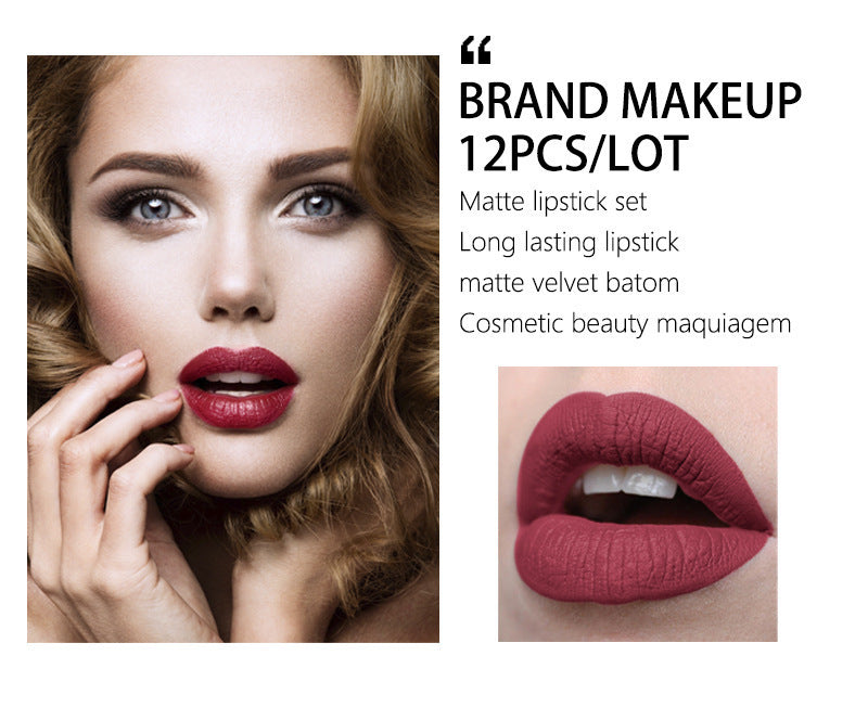 HKM-071315 12-Piece Long Lasting Matte Lipstick Set - Universal Shade Range, 5g Each