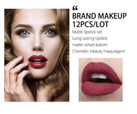 HKM-071315 12-Piece Long Lasting Matte Lipstick Set - Universal Shade Range, 5g Each