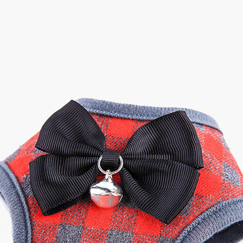 HKM-322899 Small Dog Leash with Chest Strap - Available in Red, Black, and Dark Blue Lattice, Sizes S to L