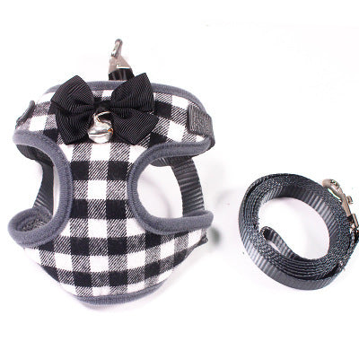 HKM-322899 Small Dog Leash with Chest Strap - Available in Red, Black, and Dark Blue Lattice, Sizes S to L