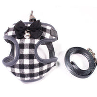 HKM-322899 Small Dog Leash with Chest Strap - Available in Red, Black, and Dark Blue Lattice, Sizes S to L