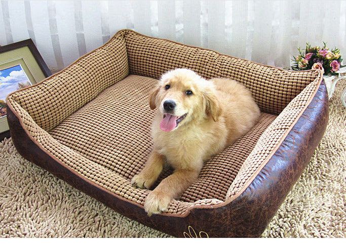 HKM-718227 Soft Suede Dog Bed with Blanket and Summer Mat - Cozy Pet Nest for Dogs