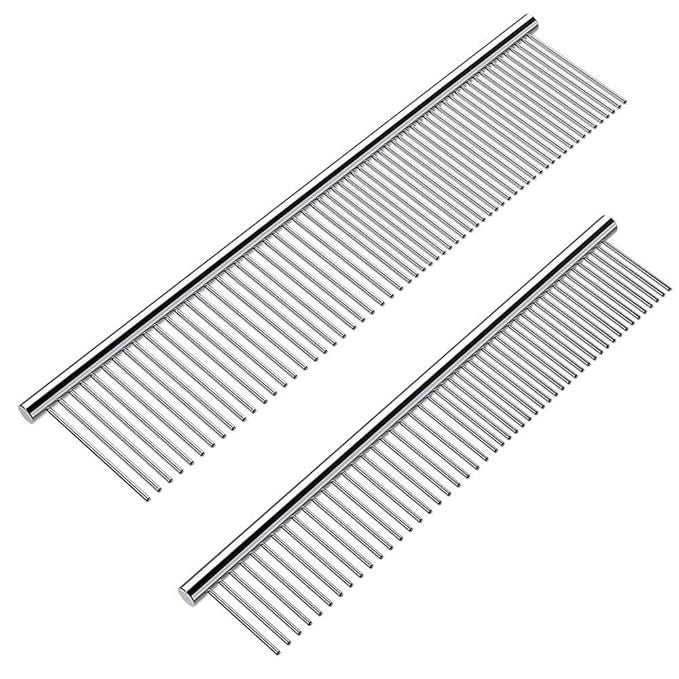 HKM-744915 Stainless Steel Pet Grooming Comb with Rounded Ends for Tangle and Knot Removal in Dogs and Cats