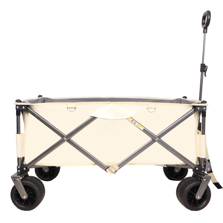 HKM-435027 Heavy-Duty Folding Beach Cart with Large Wheels, Adjustable Handles, and Drink Holders for Outdoor Activities