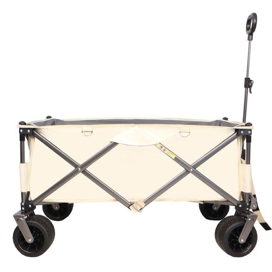 HKM-435027 Heavy-Duty Folding Beach Cart with Large Wheels, Adjustable Handles, and Drink Holders for Outdoor Activities