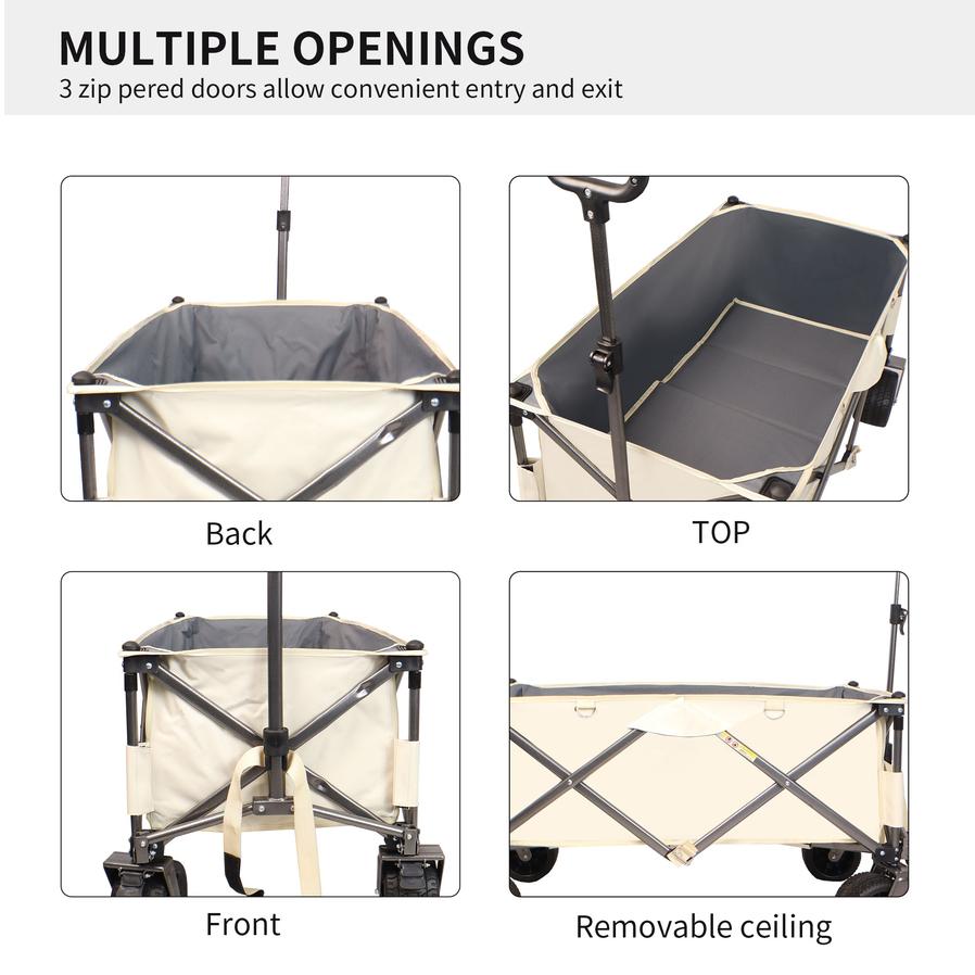 HKM-435027 Heavy-Duty Folding Beach Cart with Large Wheels, Adjustable Handles, and Drink Holders for Outdoor Activities