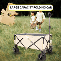 HKM-435027 Heavy-Duty Folding Beach Cart with Large Wheels, Adjustable Handles, and Drink Holders for Outdoor Activities