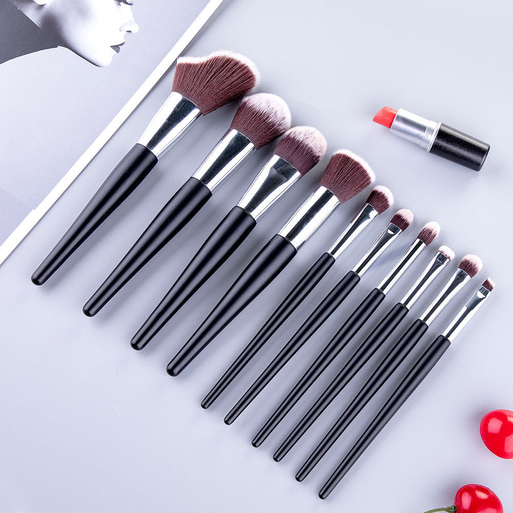 HKM-839635 10-Piece Wavy Makeup Brush Set for Loose Powder, Blush, and Eye Shadow in PU Case