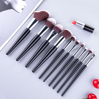 HKM-839635 10-Piece Wavy Makeup Brush Set for Loose Powder, Blush, and Eye Shadow in PU Case