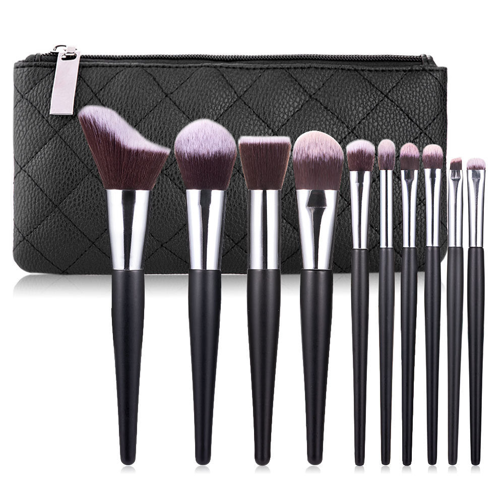 HKM-839635 10-Piece Wavy Makeup Brush Set for Loose Powder, Blush, and Eye Shadow in PU Case